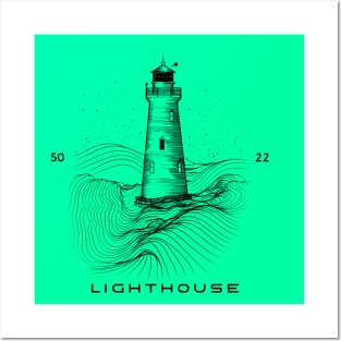 Lighthouse Minimalist Design with Mountain Posters and Art